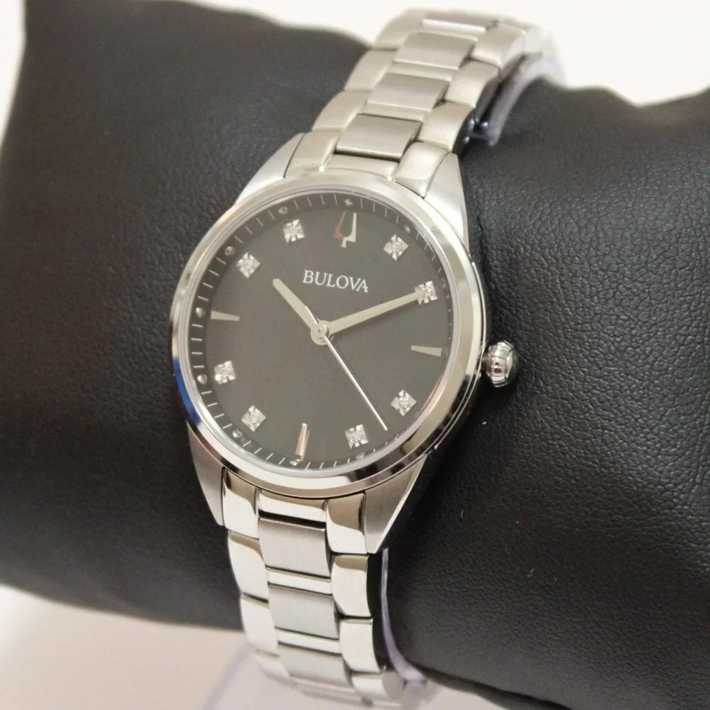 Bulova Sutton Ladies Watch Diamond Indices Black Mother Of Pearl Dial 33mm - Picture 4 of 13